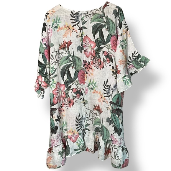 PIAZZA DEL TEMPIO 100% Linen Floral Ruffled Tunic / Mini Dress MADE IN ITALY M - Picture 4 of 9